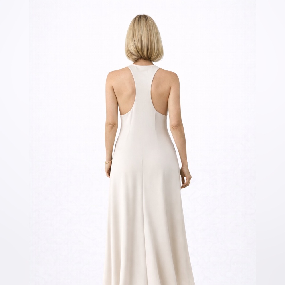 Elegant Cream Flowy Silk like Maxi Dress - Picture 3 of 4